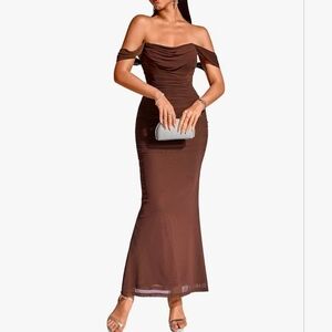 KUTUMAI Off The Shoulder Maxi Long Dress Corset Ruched Bodycon
